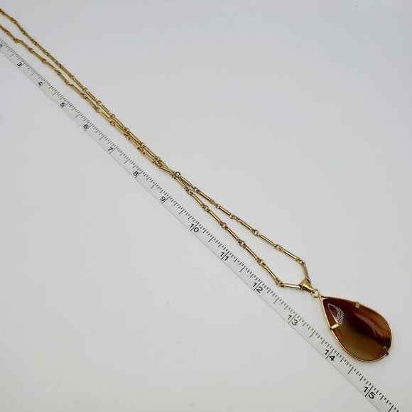 Vintage Agate Stone Teardrop Pendant Necklace - Picture 4 of 5
